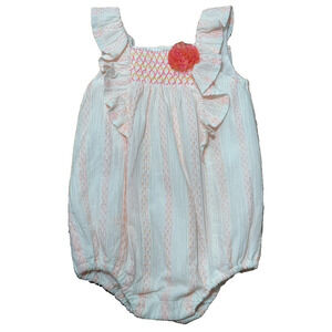 Catherine Malandrino Mini Luxury Baby Girl Seersucker One Pc Pink Orange 18 Mo